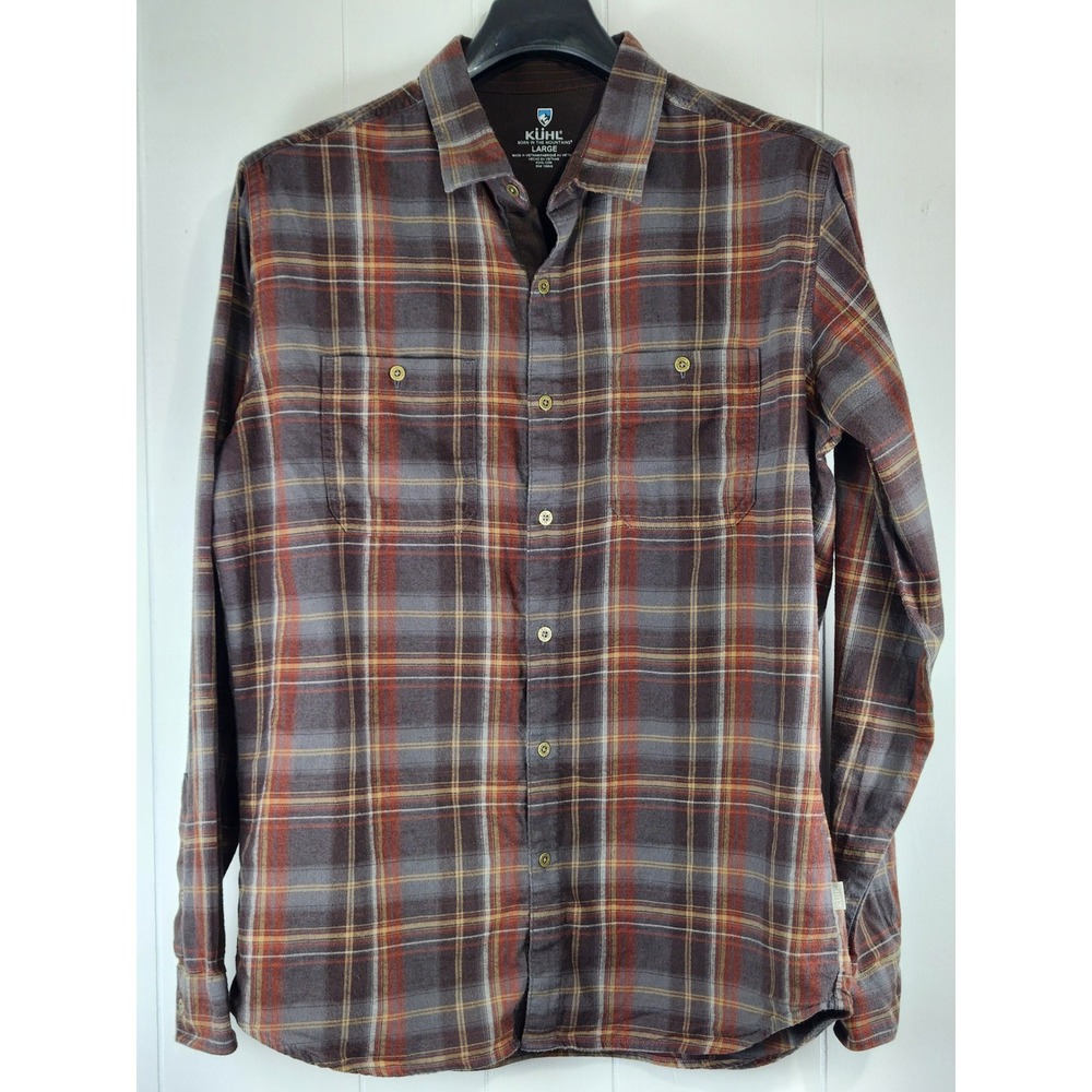 Kuhl Mens Large Plaid Long Sleeve Button Down Flannel Shirt Fugitive